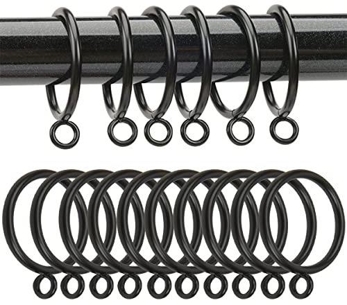 AYSUM 50 Pack 38mm Silver Metal Curtain Rings for Poles, Rods and Drapery, Shower Curtains (Black)