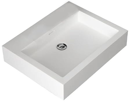 Design Waschbecken Mineralguss Waschtisch zur Wandmontage Gussmarmor Eckig Waschplatz Wandhängend ohne Armaturloch LP4506-0 60cm weiß glänzend