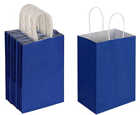 Oikss 50 Stück 13,25 x 8,25 x 8,25 cm kleine Papier-Geschenktüten mit Griffen, Bulk, Krafttüten für Geburtstag, Party, Gastgeschenke, Einkaufen, Business, Goody Craft Bags Cub (klein, königsblau)