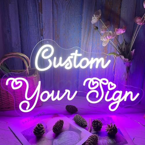 Custom Neon Signs for Wall Decor, Large Personalized Neon Siqn with Dimmer Customized Light Up Siqn Birthday Christmas Wedding Gift Bar Party Bedroom Customizable Neon Logo Name Light