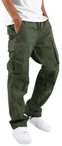 ORANDESIGNE Pantalones Cargo Largos de Corte Regular para Hombre, para Tiempo Libre, Senderismo, Trekking, Actividades al Aire Libre, Pantalones Chinos, Cargo y Jogging D Ejercito Verde M