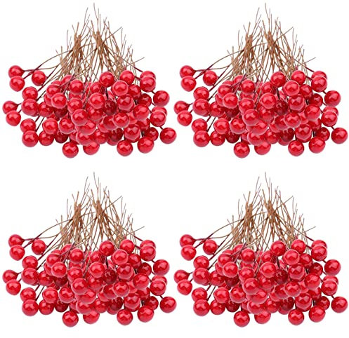 VEGCOO Rote Beeren Deko, 210 Stück Weihnachten Künstliche Tannenzweige 10 MM für Christbaumschmuck/Adventskranz Künstlich/Weihnachtsblume, Herbst Dekoration Hagebutten Deko für DIY Crafts