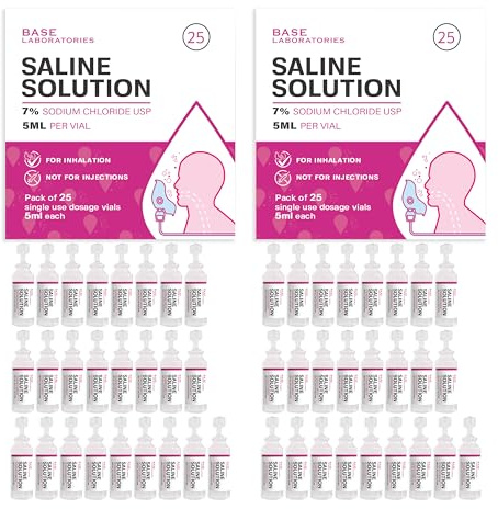 BASE LABORATORIES 7% Saline Solution for Nebulizer Machine | Saline Solution for Inhalation & Nasal Irrigation | High 7% Concentration l (25 x 2) 50 Vials 5ml Unit Dose