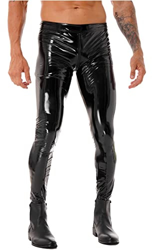 Freebily Pantaloni da Uomo Pelle Latex Effetto Bagnato Pantaloni di Cuoio con Cerniera Metallo Skinny Pantaloni Attillati Moda Elasticizzati Steampunk Clubwear Discoteca Nero B L