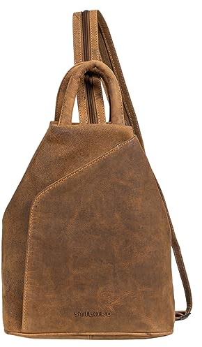 STILORD Minou Leder Sling Bag Damen 2-in-1 Rucksack Handtasche Umhängetasche Vintage Henkeltasche Ledertasche Echtleder Farbe:Bergamo - braun
