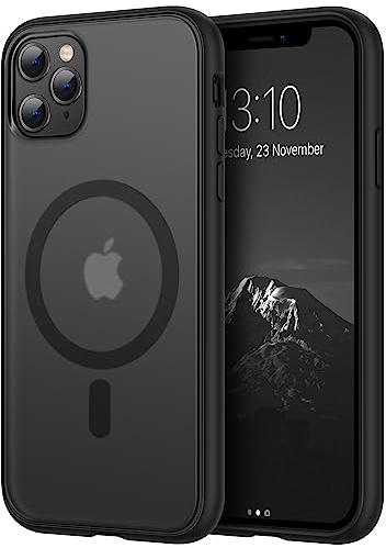 TENDLIN Magnetisch Hülle Kompatibel mit iPhone 11 Pro Hülle, Kompatibel mit MagSafe Matt Translucent Kratzfest PC Rückseite und TPU Stoßstange Schutz Handyhülle iPhone 11 Pro - Schwarz