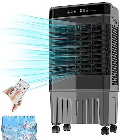 Enfriador de Aire Acondicionado Portatil sin Tubo Exterior, 3 en 1 Climatizador Evaporativo, Oscilación Automática de 3 Velocidades, 40 L Tanque de Agua, Sincronización de 12 H (40L-Remote)