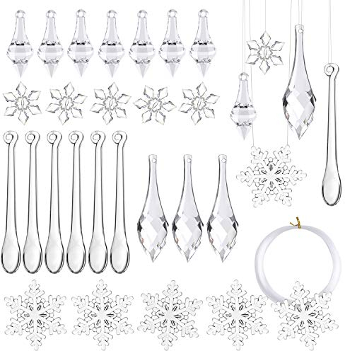 FEPITO 70 PCS Acrylic Icicle Clear Plastic Icicle Ornaments for Christmas Party Tree Hanging Supplies Holiday Decoration