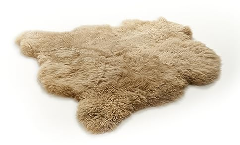 Cakla Lammfell Echt 110-100 cm x 110x100 cm - Schaffell Echt aus Zwei Lederseiten Genäht - Fellteppich Beige - Deko Fell für Stühle und Sofa - Natürliche Lammfell Teppich Wohnzimmer