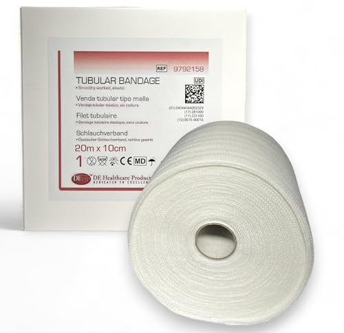 DE Healthcare Products - Elastischer Schlauchverband, Trikotschlauchverband aus 100% Baumwolle, 20 m x 10 cm, für Kopf-, Bein- & Achselhöhlenverbände, nahtlos gewirkt, Schlauchbinde Größe 4