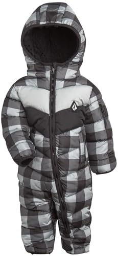Volcom Boy Baby Snowsuit - Soft Fleece Lined Insulated Pram Infant Snowsuit with Sherpa Lined Hood - Baby Winter Clothes, Size 12M, Black Checkered
