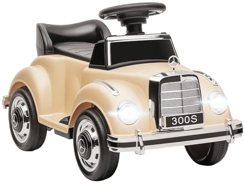 HOMCOM Macchina Elettrica per Bambini, Auto per Bambini Mercedes-Benz 6V con Musica, Età 18-48 Mesi, Beige