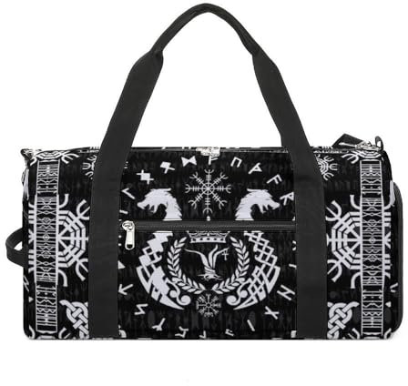 VZXATYOP Borsa da Palestra con Tasca Umida e Scomparto per Scarpe Vichingo Lupo Fenrir per Uomini Donne, Borsone Palestra Nero Martello di Thor Leggero e Impermeabile (Color : A2)