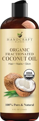 Handcraft Blends Organic Fractionated Coconut Oil - 236 ml - 100% Pure and Natural - Premium Grade Carrier Oil for Skin and Hair - Hair and Body - Massage