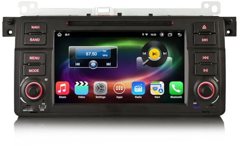 Erisin 8-Core Android 13 GPS Navegación Coche Estéreo de Automóvil DVD Reproductor 7 Pantalla Táctil para BMW Serie 3 E46 MG ZT Rover 75 Soporta Bluetooth Dab+ CarPlay Android Auto WiFi DSP 4GB+64GB