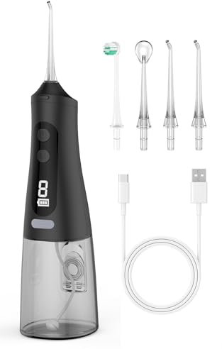 Jet Dentaire Hydropulseur, Jet Dentaire Sans Fil Rechargeable avec 9 Modes Capacité de 350 ml IPX7 Étanche 30 Jours d'Autonomie Pour Maison et Voyage (Noir)