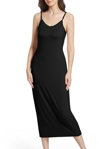 JCQIGOA Fond de Robes Longue Lingerie Femme Modal Jupon sous Robe Bretelles Slip Elégant Chemise de Nuit sans Manches Sexy Fonds de Robe Femme