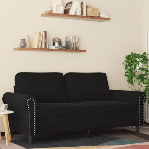 Willood 2-Sitzer-Sofa Loungesofa Couch mit Armlehnen Rückenkissen, Wohnzimmersofa Designsofa Metallgestell, Sitzmöbel Zweisitze,Multi-Sofa, Schwarz 140 cm Samt