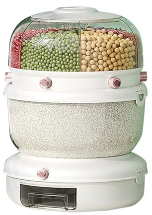 20Lbs Cereal Dispenser, 360° Rotating Kitchen Storage Container, Green Double Layer Rice and Grain Dispenser - Large Capacity Dry Food Dispenser for Beans, 7 Compartment Rice Storage Container