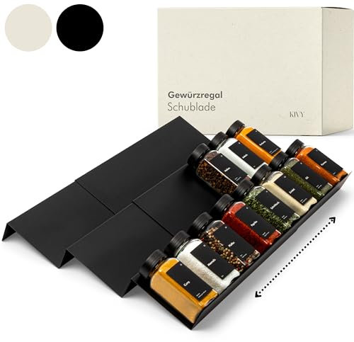 KIVY Gewürzregal Schublade Metall - Verstellbar & passend für alle Schubladen - Gewürz Organizer Schublade Küche - Schubladeneinsatz Gewürze Aufbewahrung - Gewürzaufbewahrung - Gewürzeinsatz