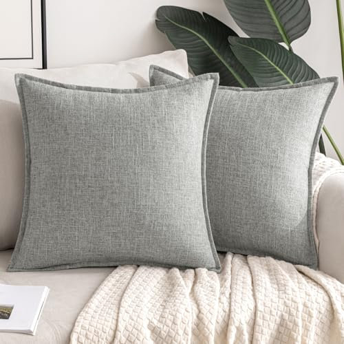 MIULEE Kissenbezug Kissen Dekorative Kissenbezüge Leinen-Optik Kissenhülle Moderne Sofakissen Dekokissen für Sofa Couch Wohnzimmer Schlafzimmer Büro 2er Set 40x40cm Hellgrau