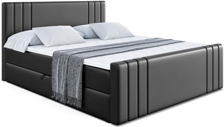 ALTDECOR Boxspringbett mit Matratze und Lattenrost, Boxbett, Topper, Fußteil, Polsterbett mit Bettkasten, Bett mit Stauraum H4-Matratze, Springboxbett - IDRIKO-Z - 120x200 - Schwarz Kunstleder