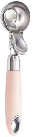 Ice Cream Scoop with Rubber Handle, 8 Inch Stainless Steel Light Pink Watermelon and Ice Cream Hemisphere Spoon for Kitchen and Outdoors (pink)