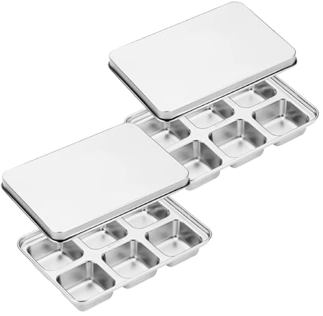 2PCS Stainless Steel Ice Cube Tray with Lid – Large Ice Cube Molds for Cocktails, Whisky, Wine, Beer, Chocolate & Fruits, Freezer(Reusable Molds)