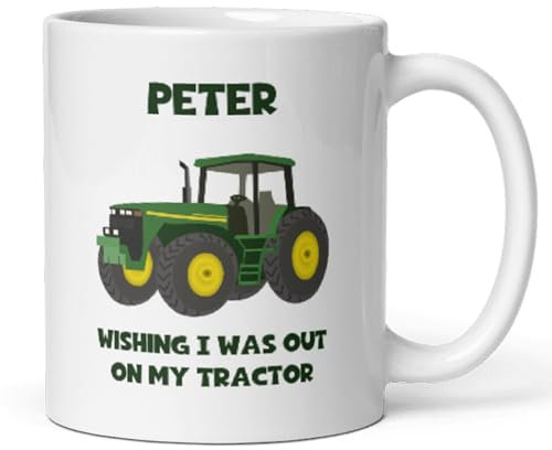 Confidently Quirky - Personalised Wishing I Was Out On My Tractor White Mug, Funny Secret Santa Farmer, Birthday Farmer Gift, Thank You Farmer Gift