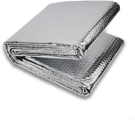 Puupaa Feuille d'isolation de radiateur - Réflecteur double face en aluminium pour sol, plafond, toit, mur, économie d'énergie pour l'efficacité du chauffage de la maison (avec autocollants) - 5 m x