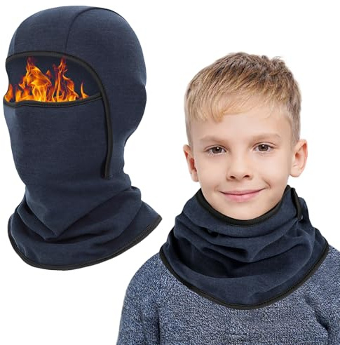 AYPOW Kinder Sturmhaube Winter 6-14, Multifunktional Winddicht Fleece Warm Skimaske Radfahren Gesichtsmaske unter dem Helm, Sturmmaske Mütze mit Halswärmer für Jungen Mädchen, Winter Outdoor Sport