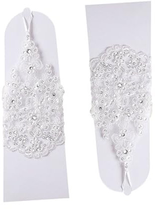 WRITWAA 1 Paar Spitzenhandschuhe Weiß Kurzer Absatz Diamantspitze Handschuhe für Hochzeit Braut Abschlussball Touchscreen-freundlich Elegante Mode für Damen