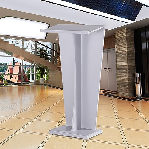 Moderner, grauer mobiler Boden Podium Rednerpult aus Holz mit breiter Lesefläche und Leitblech, einfache Montage für Büro, Schule, Zuhause, einfaches und elegantes Design