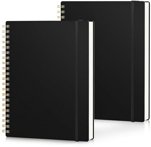 Yarotm Notizbuch A4 Kariert - 2 PCS Spiralblock Notizbücher - 21.2x28cm Spiralbindung Notebook A4-100g/m² Notizbuch Kariert 5mm - 110 Seiten/50 Blatt Schwarz Notizblock A4 Tagebuch