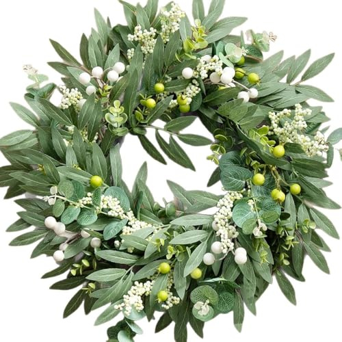 50cm/20inch Olive Wreath for Front Door, Spring Summer Green Wreath, Lifelike Artificial Small Door Wreath Decoration for Farmhouse, Wedding, Home, Window, Wall, Fireplace