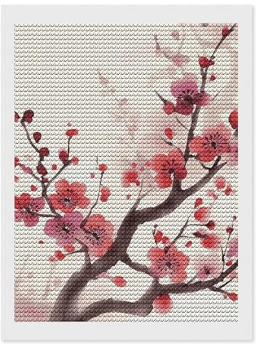 RTFGHJS Japanisches Frühlings-Pflaumenblumen-Diamant-Malset, DIY Leinwand Kunst Dekor mit Bohrstift, Tablett und Wachs, wasserfest, funkelnde Wandkunst, für Heimdekoration, Geburtstage, Weihnachten