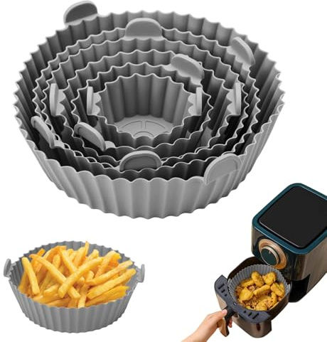 Teglie per Friggitrice ad Aria, 6 Pezzi Teglia Silicone Friggitrice ad Aria Riutilizzabile Accessori per Friggitrice ad Aria per Friggitrice Ad Aria Forno e Microonde, Grigio