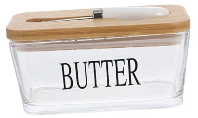 Hemobllo Mantequera Hermética De Vidrio Con Tapa De Bambú Caja De Mantequilla Grande Para Refrigerador Recipiente De Mantequilla Con Cuchillo Diseño Portátil Para Cocina Adecuado Para Almacenar