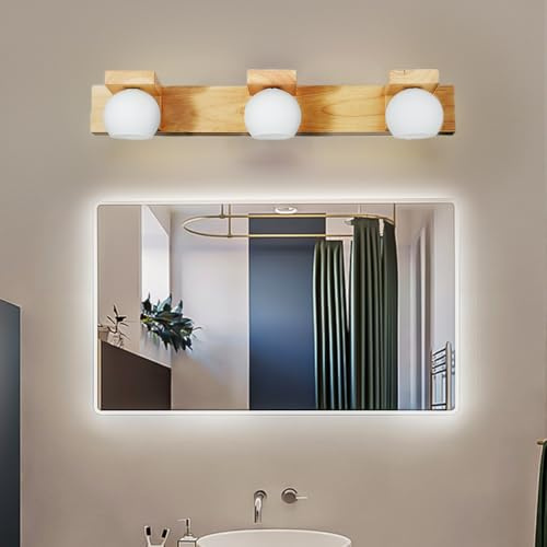 XINYASEE Luce a specchio G9LED semplice e moderna, impermeabile, antiappannamento, in legno massiccio, luce per vanità, luce a specchio per bagno e toilette (3 teste)
