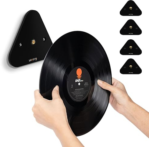 Likesing Supporto da parete per dischi in vinile, 4 pezzi, supporto da parete in vinile, per pannelli e foto, 11,3 x 11,3 x 0,5 cm, colore nero