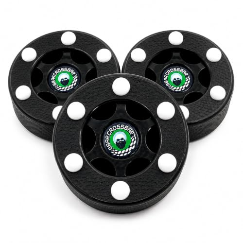 Crossbar Black Inline Hockey Pucks – 3 Pack – 6 Slider Dot Design for Fast Glide – Street, Roller & Off-Ice Hockey Training Pucks, Black