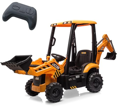 12V 4-In-1 Elektrotraktor Für Kinder Mit Bagger/Bulldozer/Abnehmbarem Dach – 2,4-GHz-Fernbedienung Für Eltern, Hupe Und Einstellbare Geschwindigkeit (2–4 Km/h) – Sicheres Spielzeug Für Kinder Ab 3 Jah