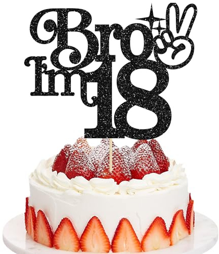 Gyufise 1Pc Brother I'm 18 Cake Topper Glitter Happy 18th Birthday Cake Pick Bro I'm 18 Cake Decoration It's My 18th Birthday Decorations for Boys Cheers to 18 Years Old Birthday Party Supplies Black