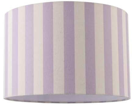 Modern Lavender Lilac and Oatmeal Linen Striped Drum Lamp Shade with Off-White Fabric Inner Lining| 30cm x 20cm | for Ceiling Pendant or Lamp by Happy Homewares