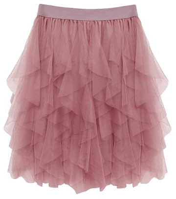 Wikoan Gonna in Tulle Trasparente da Donna Abito Asimmetrico alla Moda con Fodera Gonna a Pieghe Stile Principessa,Carne Rosa,S-M