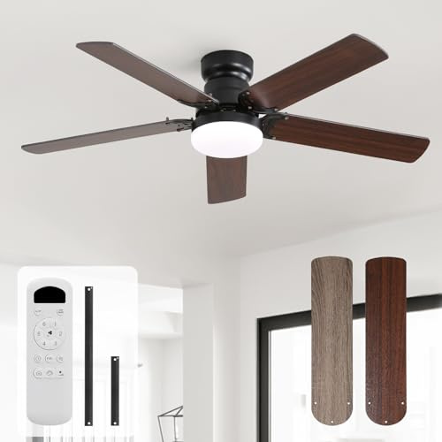 Sofucor Deckenventilator mit Beleuchtung 107 cm, Fernbedienung, DC, 5 Flügeln, Timer, 3 Farbtemperatur, 6 Geschwindigkeiten, Sommer Winterbetrieb Leise Deckenventilator mit Licht für Wohnzimmer