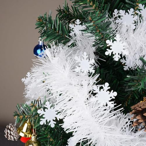 5 Stück 2m Weihnachtsgirlande, Weihnachtsbaum Lametta Girlande Weiß, Girlanden für Festlichkeiten, Girlande Weihnachten, Lametta Girland Weihnachten, Metallisch Girland Weihnachtsbaum, Weihnachtsdeko