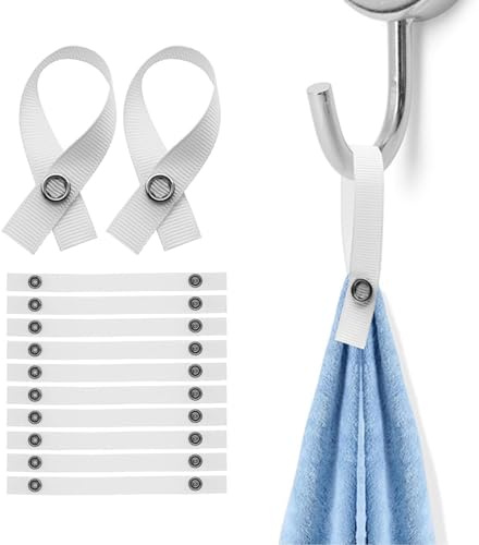 12Pcs Towel Clips,White Hanging Clips Tea Towel Holders,Tea Towel Hanging Clips Loop Towel Clip with Pin Button Closure Textiles Towel Hangers without Sewing Tea Towel Clips for Kitchen Bathroom