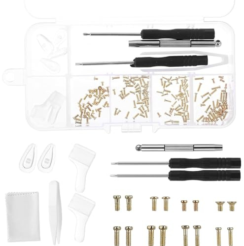 Glasses Repair Kit with Screws and Screwdriver,Gold Sunglasses Screws Set | Universal Small Screw Fix Tools,for Eyeglasses Watches Jewelry Replacement,with Spectacle Tweezers Nose Grips for Glass UK