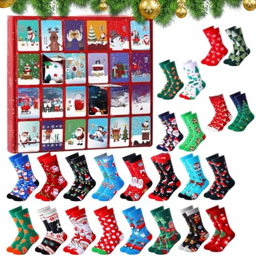 2025 Weihnachtsstrümpfe Adventskalender | 24 Tage Bequeme Socken Adventskalender Für Jugendliche - Für Männer Frauen Jungens Mädchen Jugendliche Teenager OmaOpa Sohn Tochter Die Ganze